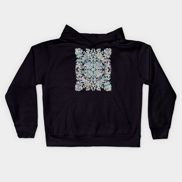 A symmetrical curvy white lined design in stained glass coloring Kids Hoodie by DaveDanchuk